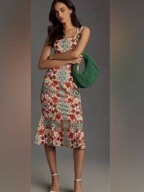 Anthro/Maeve Cecily Sweetheart Dress - XS - Orange Print